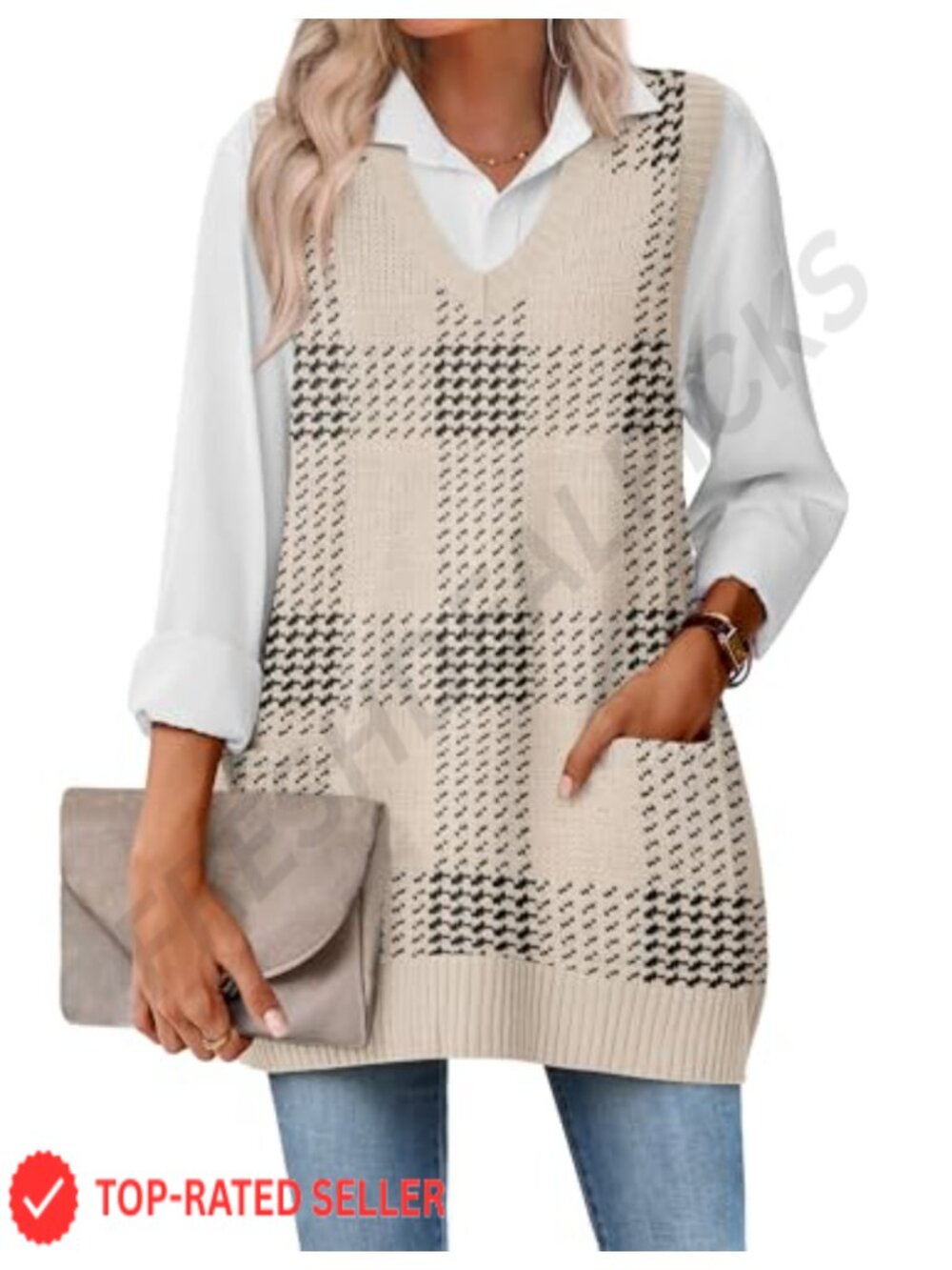 Zeagoo Women's Sweater Vest Oversized Sleeveless V Neck Knitted Pullover with